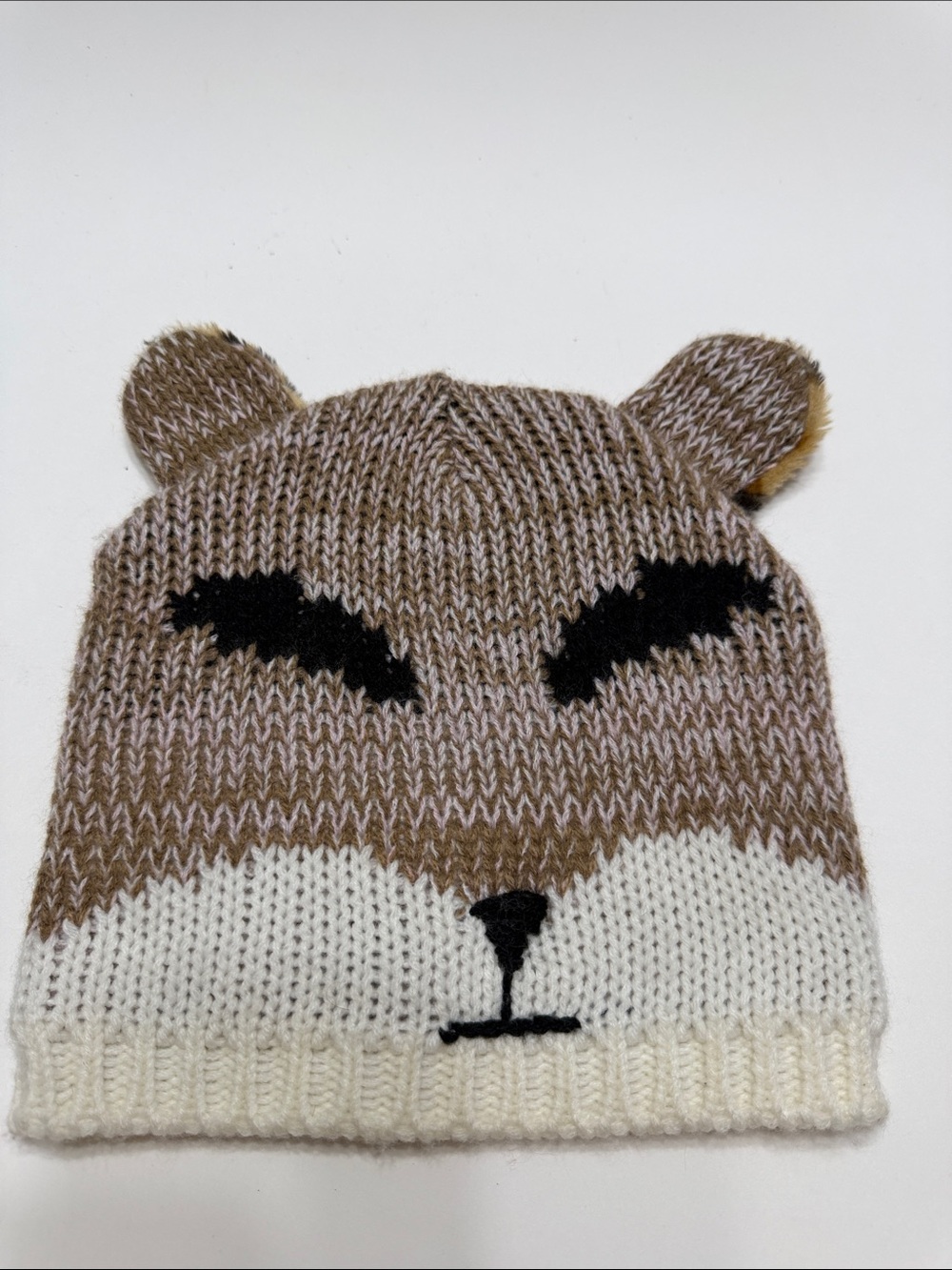 BONGO Fox Face Knit Beanie - Brown & White